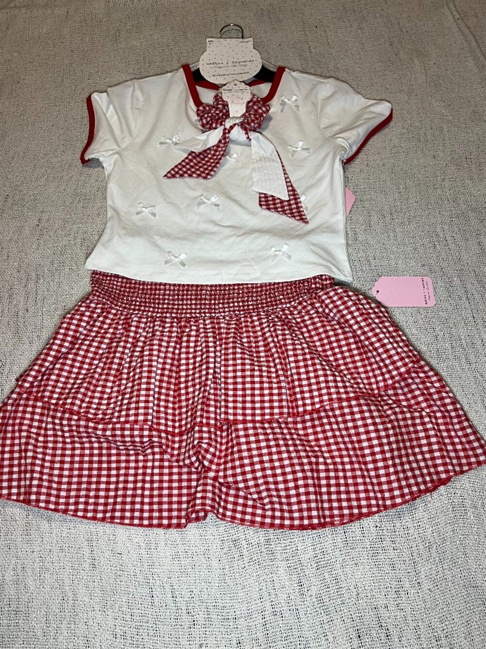 Better Together Girls Red Gingham 2 Pc Skirt Set Top Scrunchie Size L NWT